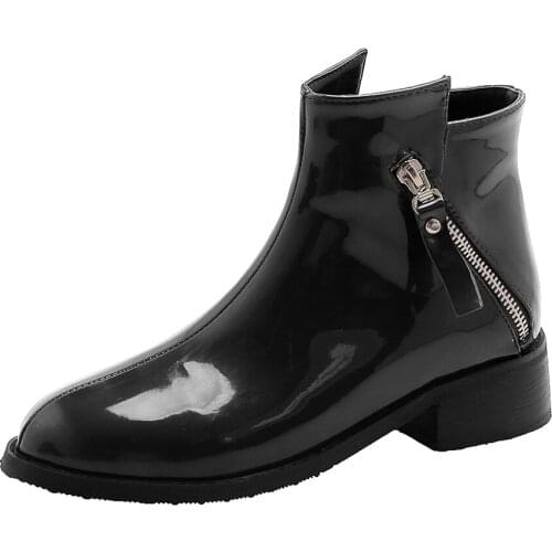 Bright Patent Leather Square with 2020 New Chelsea Boots Burgundy Comfortable Warm Down Womens Shoes Zip Med Solid Ankle Boots