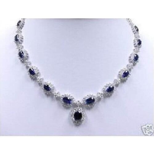 Natural pearl jewelry Fashion New precious White Blue stone Crystal Necklace 18" Bridal hook jewelryCZ Luxury Ms. girl