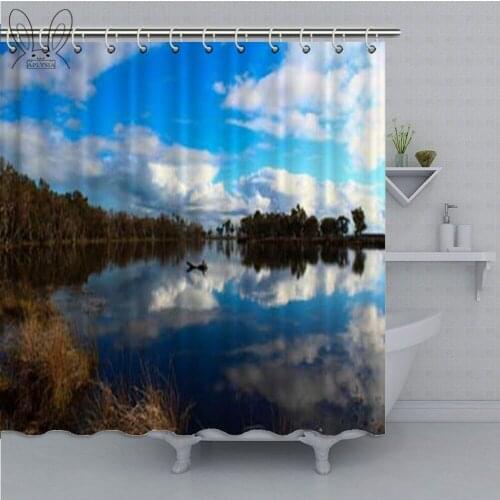 Nature Asian Landscape Bathroom Curtain Surreal Cloudy Sky Reflections Shower Curtain Polyester Fabric Bath Shower Bathroom Sets
