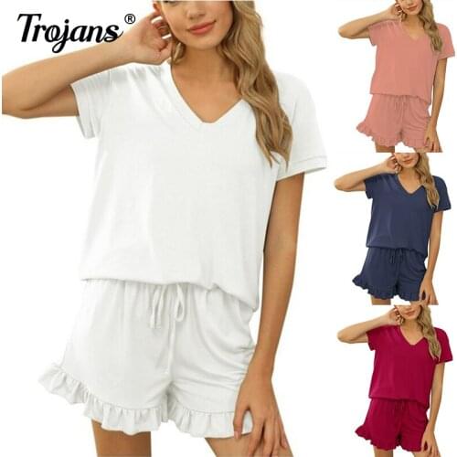 2021 Women Sets Womens Casual Short Sleeve V-Neck Top And Shorts Two Piece Home Set Home Loose Clothing Womens Set 6 Colors