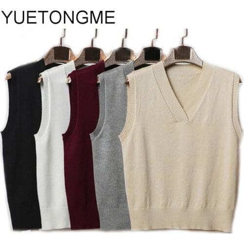 Plus size Women Sweater Vest Autumn 2020 Korean Style Vintage V Neck Sleeveless Pullover Knitted Woman Sweater SW081
