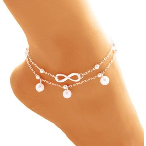 ZV 2pcs/set Women Bohemia Beach Multilayer Anklet Bracelet On Leg Pearl Charm For girls Gold Color Foot Chain Stainless Jewelry