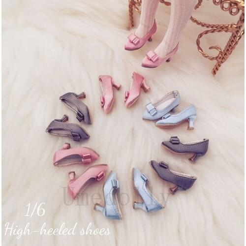 1 Pair Adorable Bowtie Dolls Satin High-heeled Shoes for Blyth, Kurhn, Azone, OB24, OB27 Doll Accessories