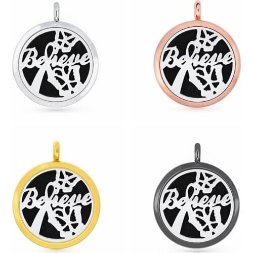 30mm Hollow Letter Believe Aromatherapy Essential Oil Perfume Diffuser Locket Pendant with 6pcs PadS Fit Necklace key Chains