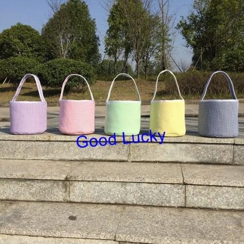 50pcs/lot new style seersucker easter bucket wholesale monogram 5 colors easter basket kids candy easter tote bucket