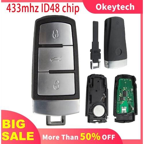OkeyTech 3BT 433Mhz ID48 Chip Keyless Smart Car Remote Key For VW Passat B6 3C B7 Magotan CC 3C0959752BA For VolksWagen Car Key