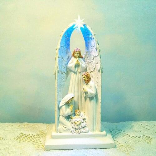 White Family portrait Led Light Christ Statue Christmas Nativity Scene Christian Jesus Figurine Craft Gift Elegant Home Ornament