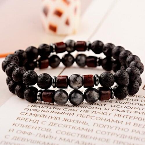 OIQUEI 2PCS/Set Natural Lava Stone Beads Couple Distance Bracelet Men Healing Balance Yoga Bracelets&Bangles Jewelry pulseras
