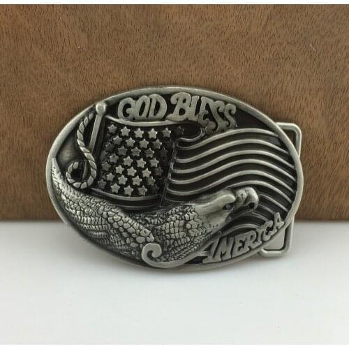 BuckleClub wholesale God bless America eagle US flag jeans gift belt buckle FP-03356-1 pewter FINISH for men 4cm width loop