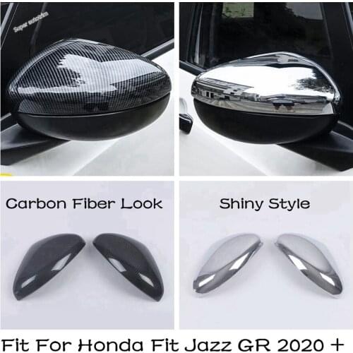 Lapetus Car styling Side Door Rearview Mirror Shell Cover ABS Accessories Shiny / Carbon Fiber Look For Honda Fit Jazz 2020 2021