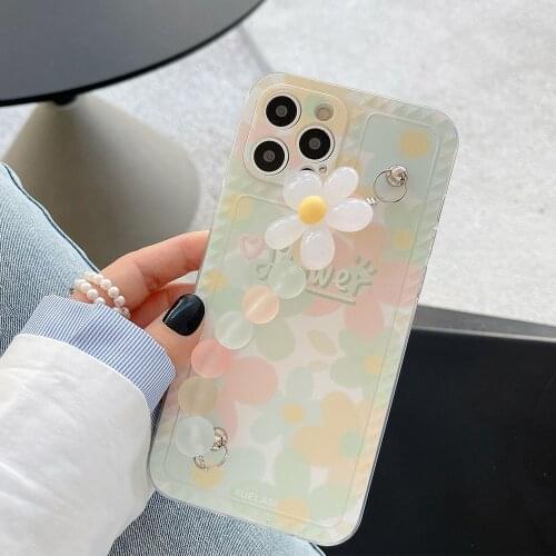 Cute 3D Flower Bracelet Phone case for iphone 12 Pro Max MiNi 11 Pro Max XR X XS 7 8 plus SE 2020 Phone Chain Soft Back Cover