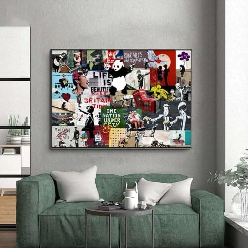 Banksy Graffiti Collage Art Pop Canvas Painting Posters and Prints Cuadros Wall Art for Living Room Home Decor