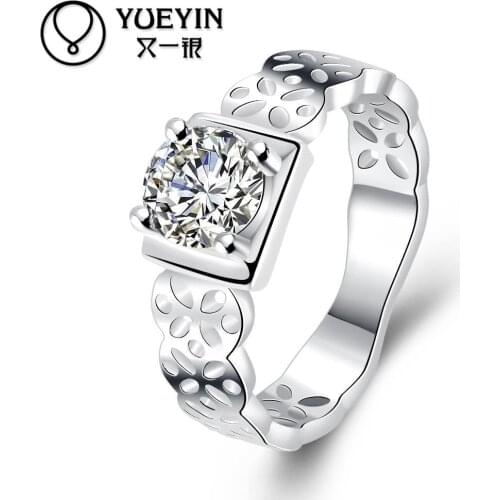 Newest Design silver plated ring for women Fashion wedding Jewelry engagement ring inlaid big Crystal bague femme R717