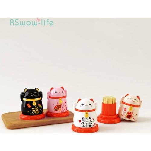 Creative Cute Japanese-Style Cartoon Lucky Cat Toothpick Cans Cartridges Toothpicks Holder Plastic Dust-Proof Home Decoration
