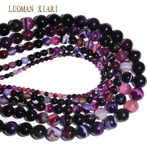 New Arrival Stripped Purple Agat Lot Natural Stone Beads For Jewelry Making Bracelet Round Diy Crystal Beads 4mm 6mm 8mm 10mm
