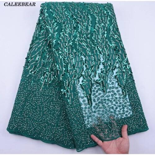 Latest Green African Sequins Cord Lace Fabric Nigerian French Tulle Mesh Lace Fabric With Sequins For Wedding Party Dress S2047