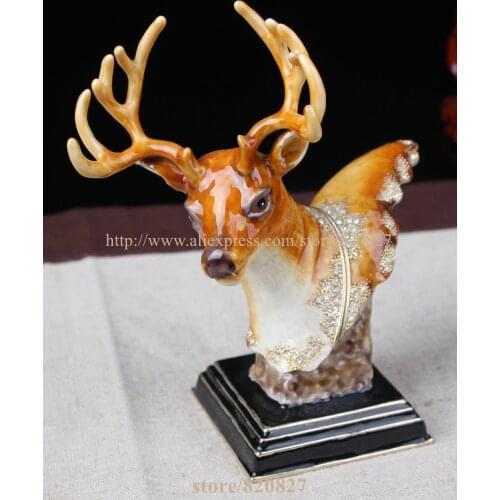 Metal Deer Figurine Display Standing Vintage Buck Deer Decor Deer Head Storage Box Pill Box Container Girl Deer