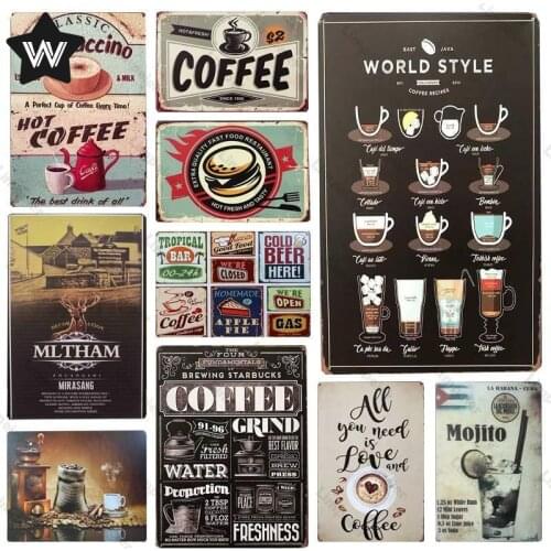Coffee Metal Tin Sign Vintage Wall Sticker Metal Poster Tin Plaque Retro Style Metal Poste Tin Sign for Man Cave Cafe Shop Decor