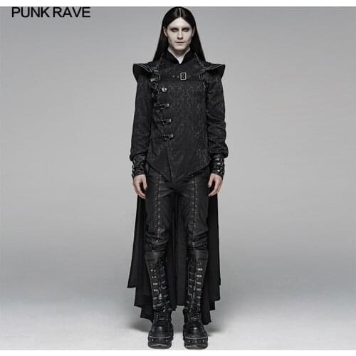 Punk Rave Mens Warrior Cloak,Fashion Gothic Cape Jacket,Black,Long Japan Style,WY1106