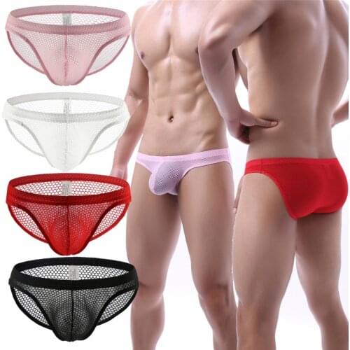 Mens Briefs Sexy Hollow Out Mesh Underwear Breathable Fishnet Low Rise Underpants Nightwear Transparent Lingerie Cool Panties