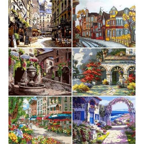 AZQSD Diy Paint By Number City Street Canvas Painting Kits Handpainted Gift Coloring By Numbers Landscape Unframe Wall Art