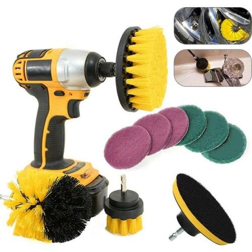 10 Pcs Drill Brush Attachment Set Power Scrubber Brush Car Polisher Bathroom Cleaning Kit with Extender Kitchen Cleaning Tools