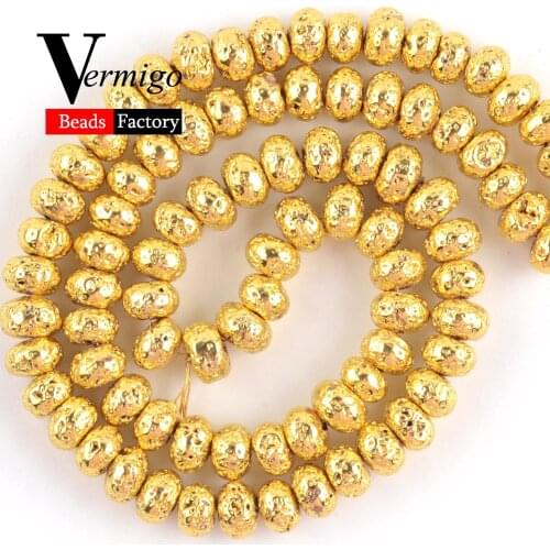 Natural Gold Lava Hematite Stone Rondelle Beads For Jewelry Making DIY Necklace Bracelet 6mm-10mm Round Spacer Loose Beads 15"