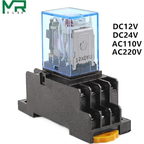 1 set MY4NJ small Electromagnetic relay Power Relay DC12V DC24V AC110V AC220V Coil 4NO 4NC DIN Rail 14 pins + Base Mini relay