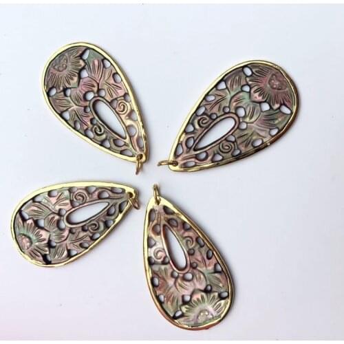 Wholesale 10PCS 1lot Gold Color Teardrop Rainbow Shell Carved Charm New Natural Shell Jewelry for Necklace/earrings DIY making