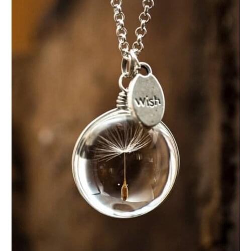 Wholesale Cross-border Dandelion Time Necklace Heart-shaped Round Oval Double-sided Simple Crystal Necklace