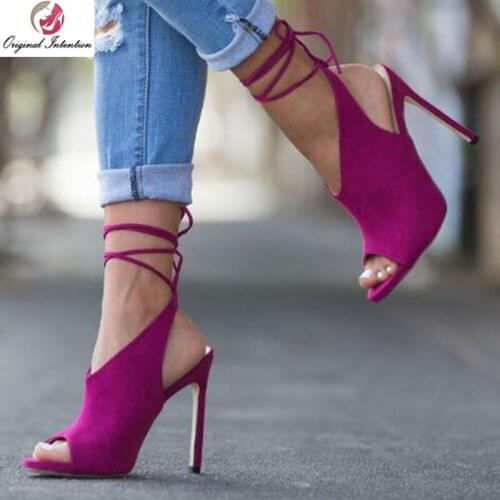 Original Intention Women Sandals Popular Ankle Strap Peep Toe Thin Heels High Sandals Popular Rose Red Shoes 5-15