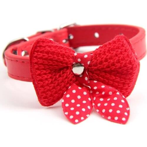 Lovely Pets Adjustable PU Leather Dog Collar Puppy Pet Collars with Knit Bowknot Necklace Collar For Dogs Cat collars perro SML
