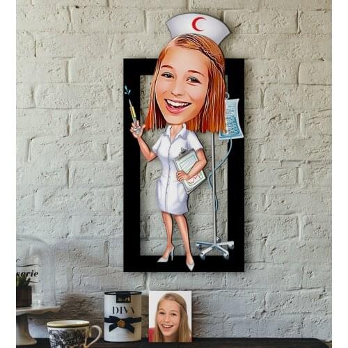 Personalized Nurse Caricature OF 3D Wood Tablo-2 Reliable Quality Custom Design Funny Fun Home Dekarasyon The gift coolest