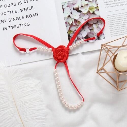 Sexy Rose Panties See-through Low Waist Briefs Open Crotch Thongs Pearl Massage G-String Hot Hollow Out T Pants Underpants