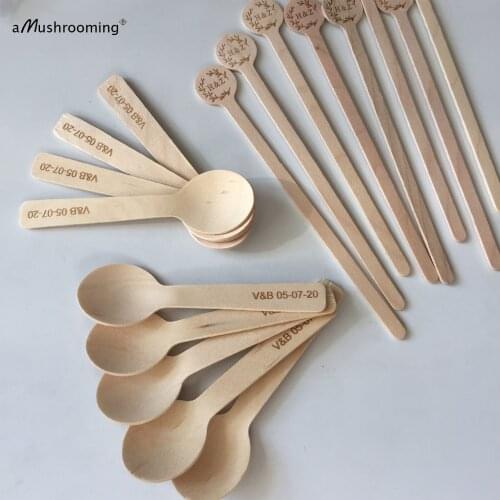 Custom Wood Coffee Scoop Espresso Spoon Stir Stick Sets For Shop Cafe Personalized Engraved Font Text Disposable Eco-Friendly