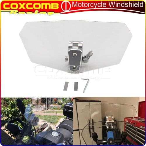 For Harley Honda Yamaha Suzuki Kawasaki BMW Ducati Victory Motorcycle Adjustable Clear Clip-On Windshield Wind Deflector