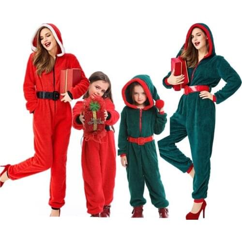 Christmas Deluxe Velvet Warm Hooded Santa Claus Jumpsuit New Year Party Elf Cosplay Parent-child Xmas Fancy Dress
