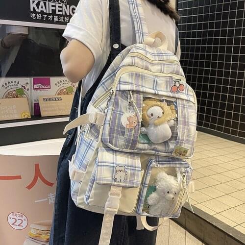 Plaid Backpacks for Women Large Capacity Backpacks Cute Girl Bookbag New Female Rucksack Teenagers Girls School Backpack 7 Grade