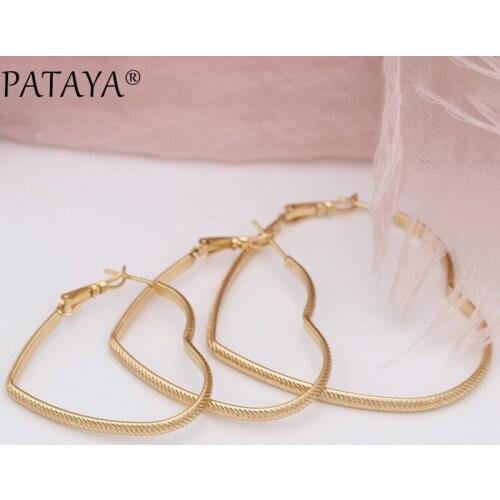 PATAYA New Love Big Circle Earrings 585 Rose Gold Women Wedding Fine Fashion Jewelry Cute Unique Glossy Thread Dangle Earrings