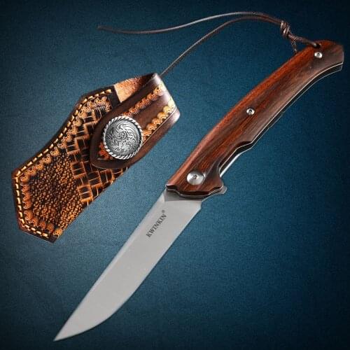 Kwinkin 3.8"m390 steel folding knife outdoor camping portable pocket knife solid wood handle tactical self defense EDC tool