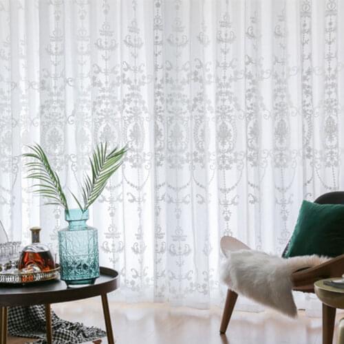 ENHAO Embroidered Tulle Curtains for Living Room Bedroom Kitchen White Floral Voile Sheer Curtains for Window Linen Curtains