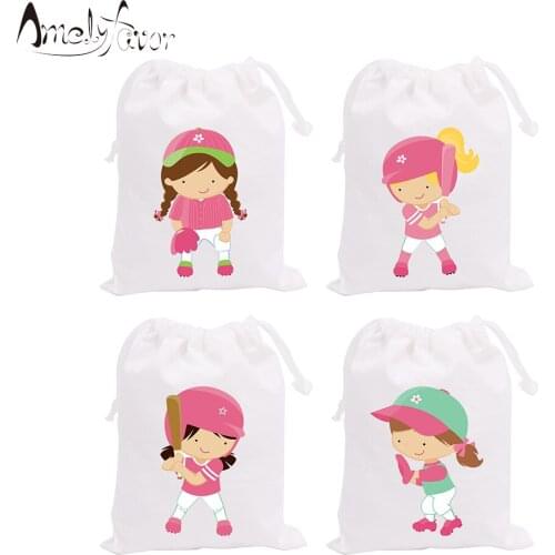 Sports Theme Party Favor Bags Baseball Girls Players Sports Meeting Birthday Event Candy Bags Gift Bags Party Container Supplies