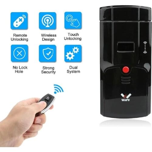 WAFU 011A Security Keyless Smart Remote Door Locks, Wireless Invisible Anti-theft Lock with 4 Remote Keys