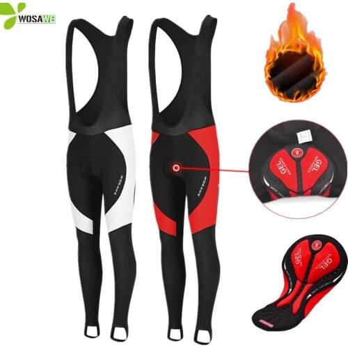 WOSAWE Thermal Fleece Cycling Pants Gel Pad Protection Shockproof Road Mountain Bike Bicycle Sports Tight Bib Trousers MTB