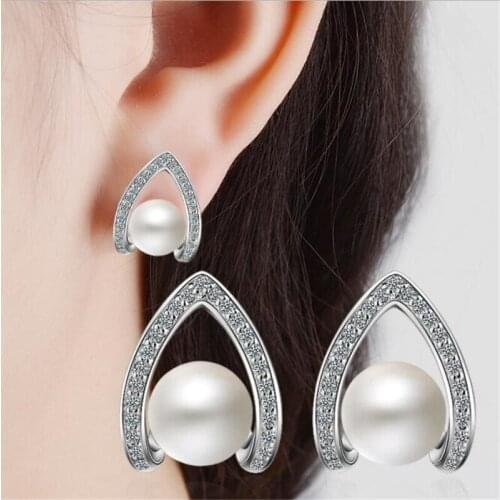 KOFSAC Korean Fashion 925 Sterling Silver Stud Earrings For Women Engagement Shiny Zircon Temperament Pearl Earring Jewelry Gift