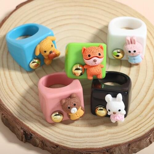 Best Lady 2021 Fashion Cute Animal Heart Transparent Rings for Women Boho Acrylic Colorful Finger Rings Accessories Jewelry Gift