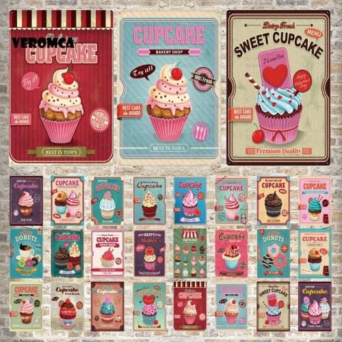 Sweet Cake Tin Sign Retro Metal Plates Plaque Wall Stickers Vintage Bakery Metal Poster for Kitchen Garden Bar Canteen Wall Deco