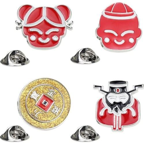 Ancient Chinese Culture Coins Gold Child and Jade Female Personality Badge Metal Brooch Fashion Chinese Style Pin