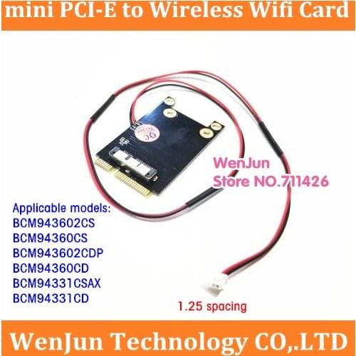 1.25mm 4pin 2wire MINI PCI-E wireless wifi card with 40cm cable BCM94360CS BCM94331CD to mini pci-e adapter card for mac pro
