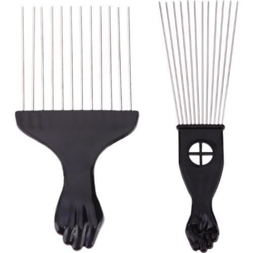 1PC Professional Salon Use Black Metal African Pick Comb Hair Combs Insert Hair Pick Comb Wide Teeth Fork Hair Curly Brush Comb